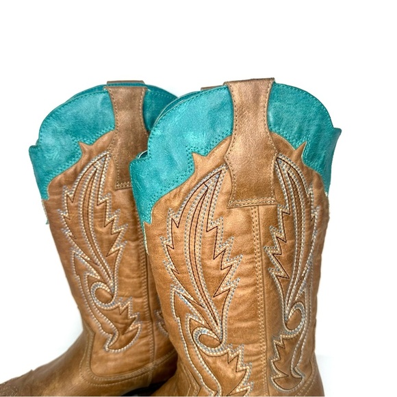 Coconuts by Matisse Tan and Teal Y2K Western Cowboy Boots Size 7.5 - Picture 9 of 13